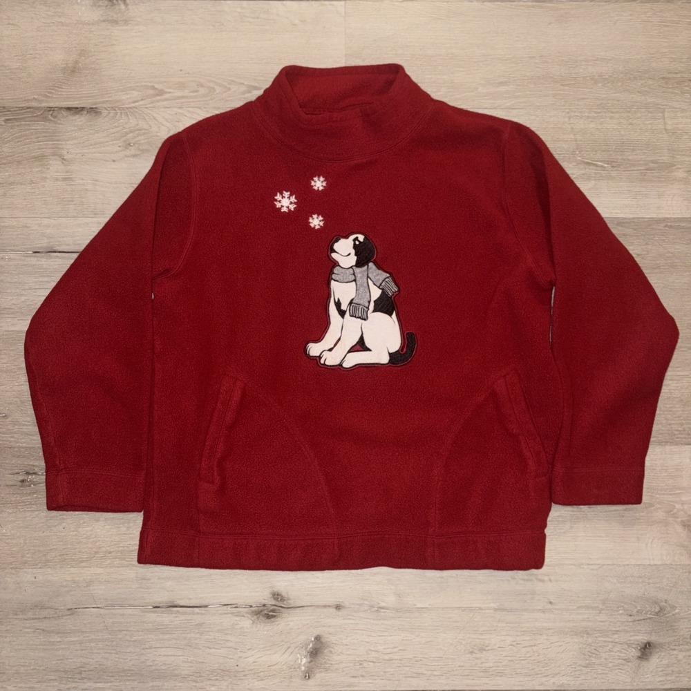 Vtg Big Dogs Polar Dogs Embroidered Pullover Sweater Woman's Large Red Snow